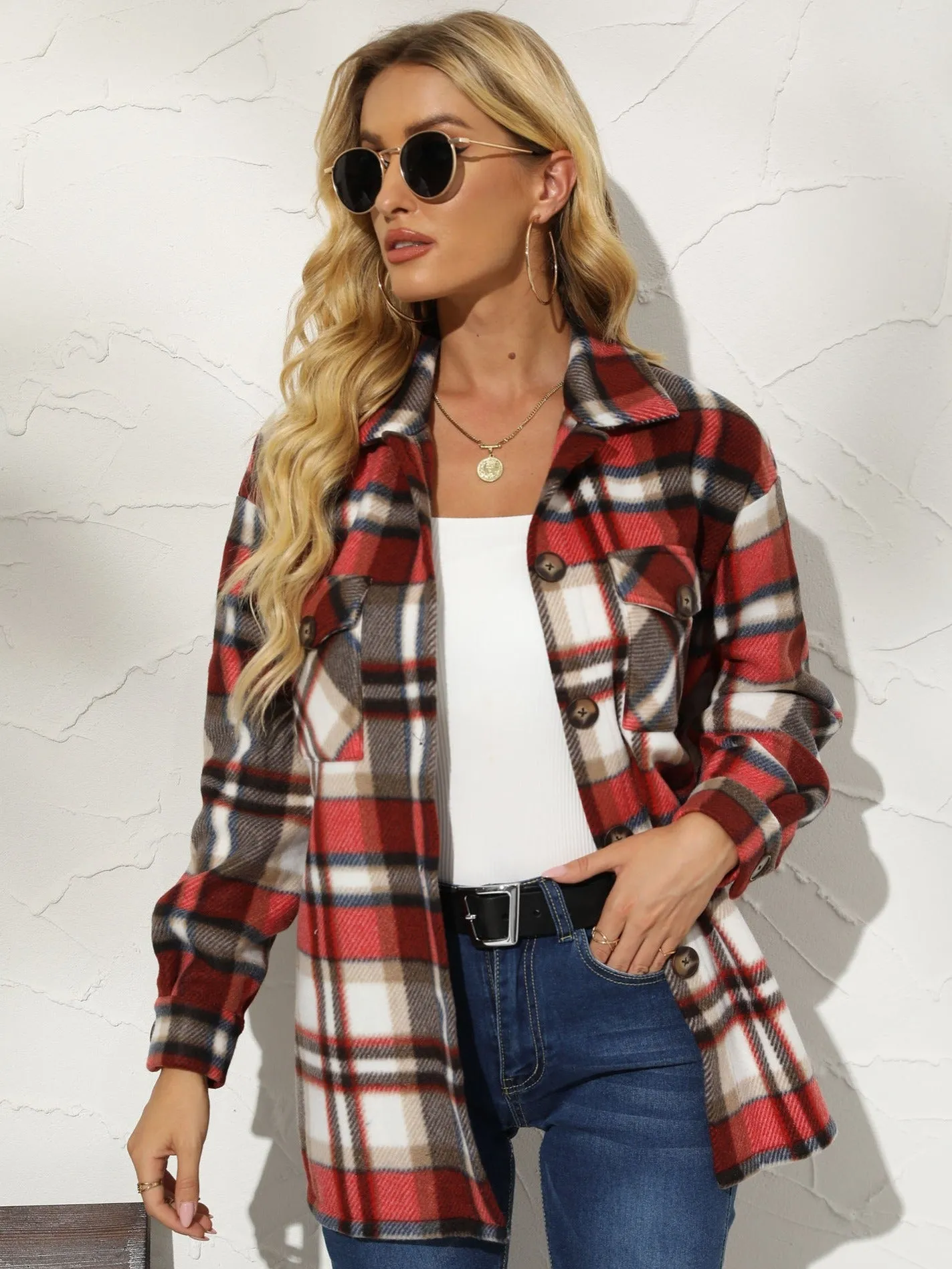 Plaid Shirt Button Up Long Sleeve Casual Plaid Jacket