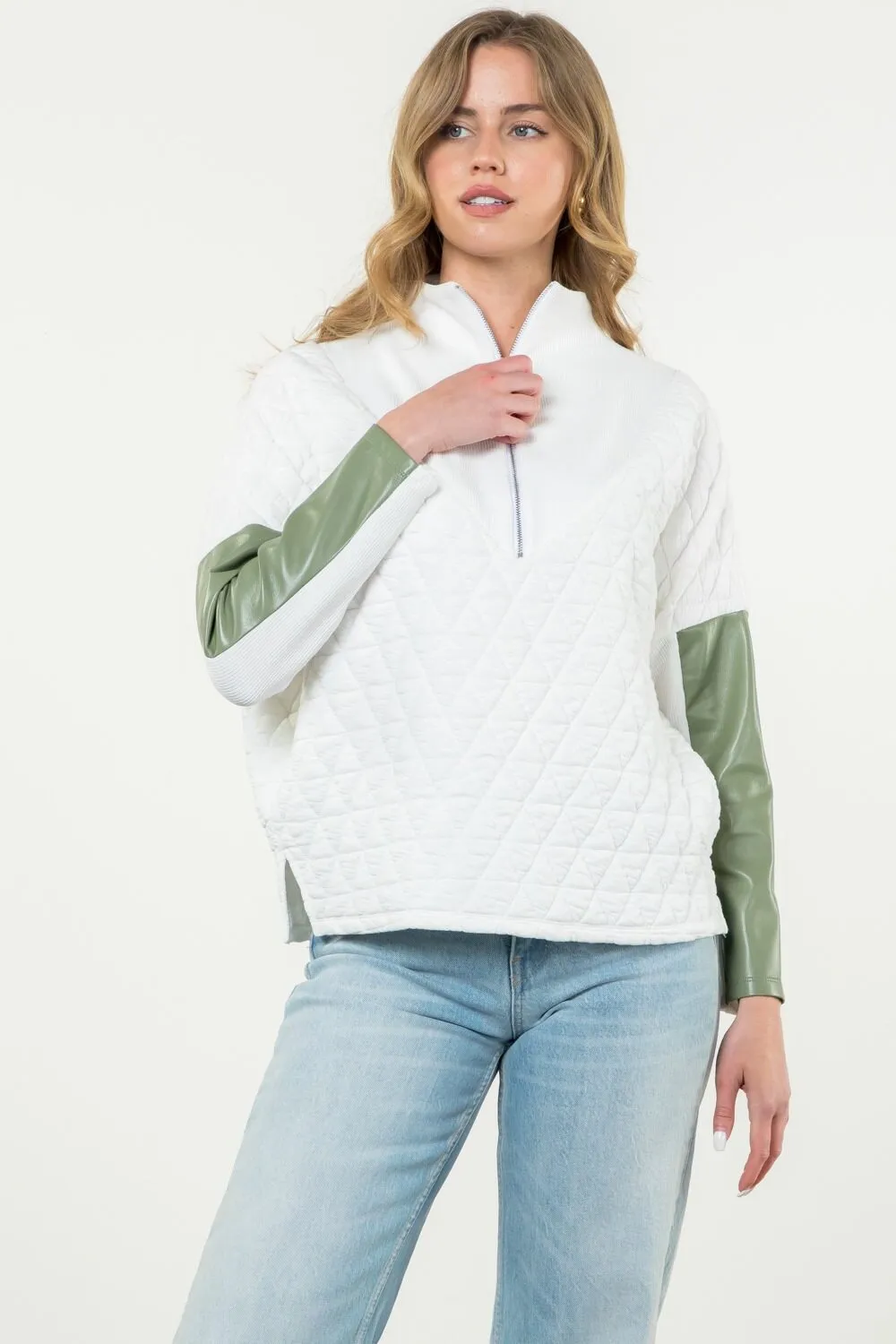 Quilted Half Zip Sweater