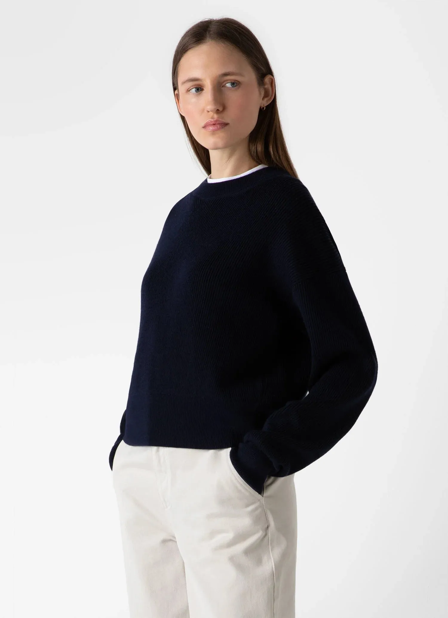 Ribbed Crew Neck Jumper - Navy