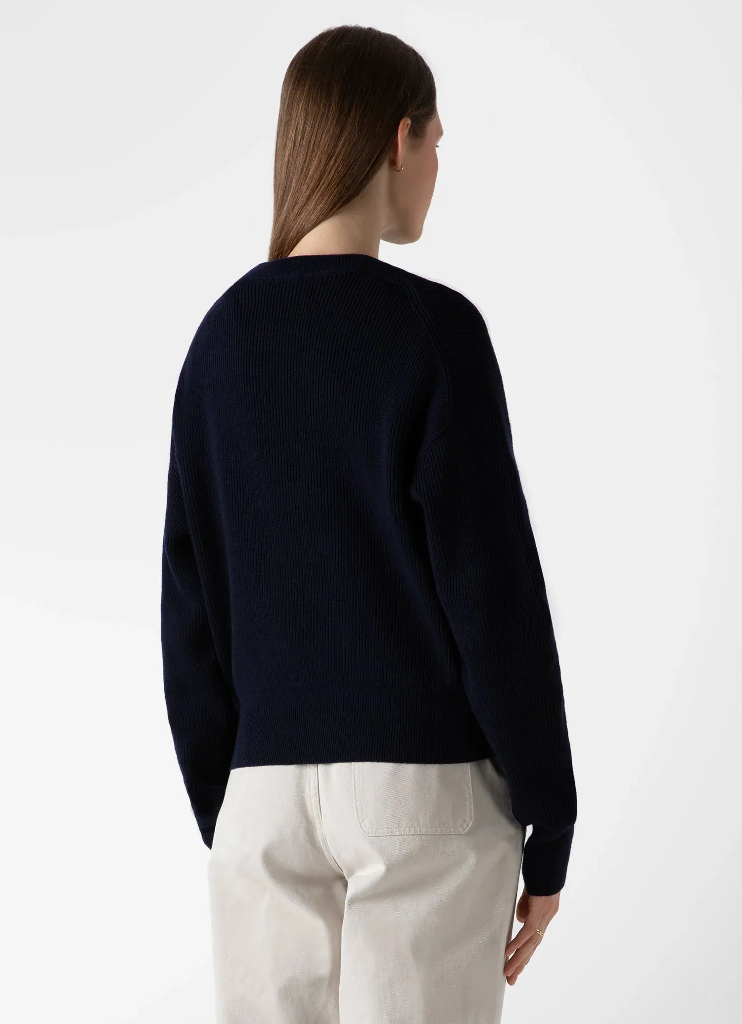 Ribbed Crew Neck Jumper - Navy