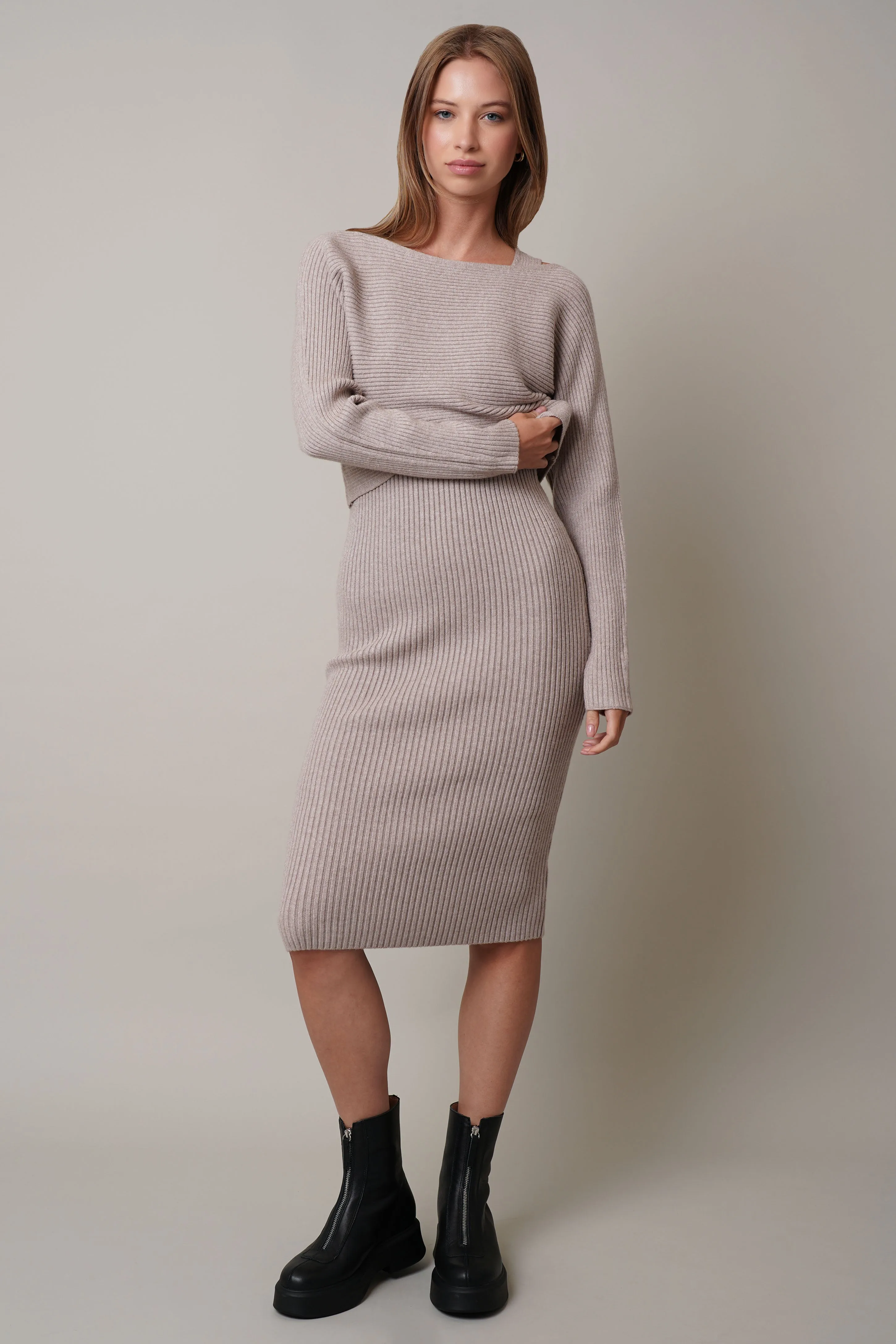 Ribbed Dress   Cropped Sweater Set