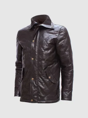 Size 4XL Brown Diamond Quilted Jacket for Men