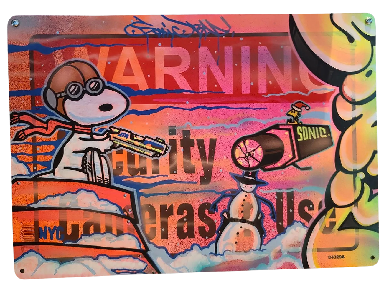 Snoopy Bad Inc Original Mixed Media Street Sign Painting by Sonic Bad