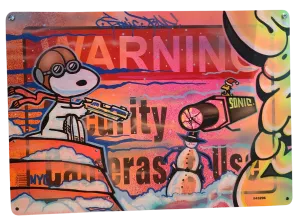 Snoopy Bad Inc Original Mixed Media Street Sign Painting by Sonic Bad