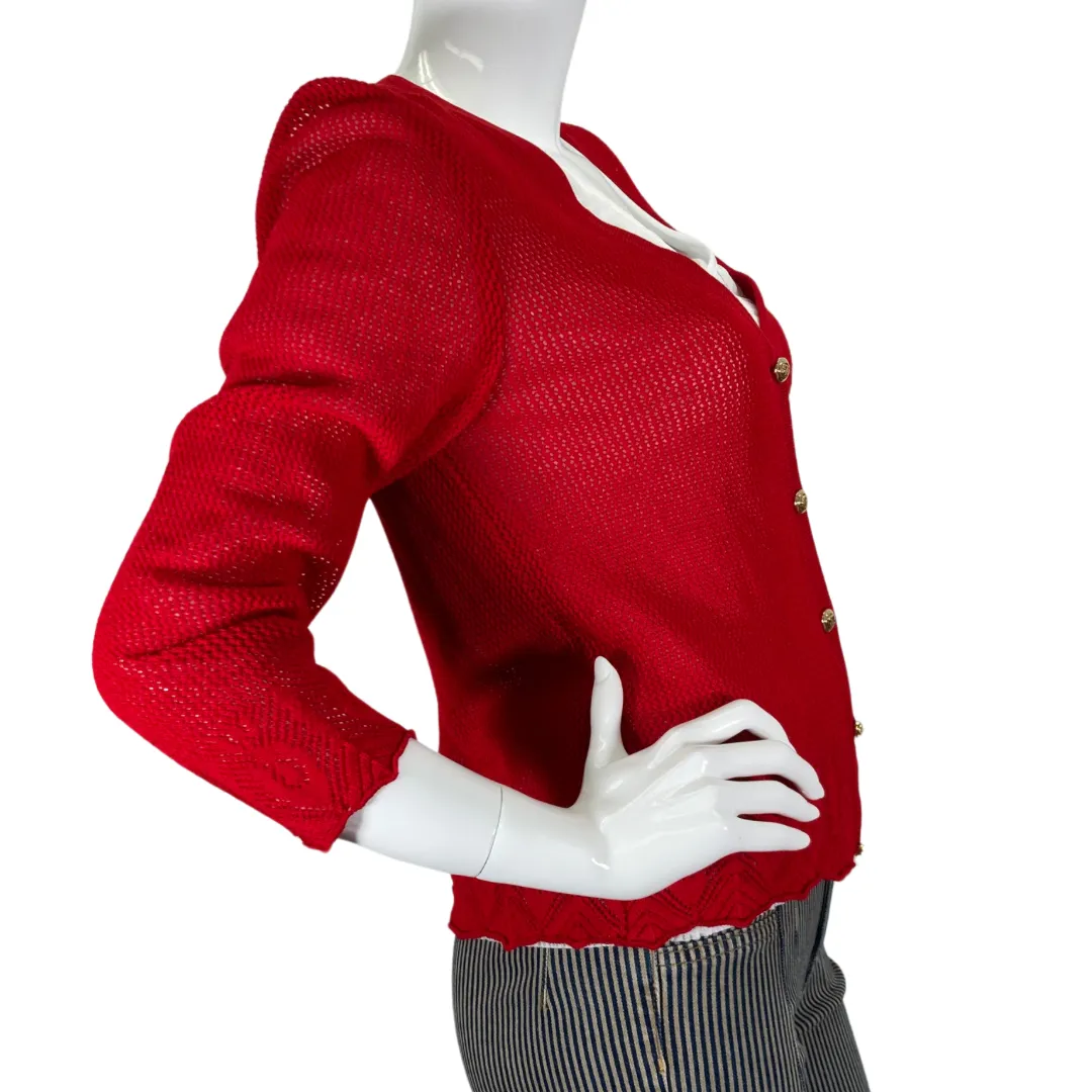 St. John Sports Open-Knit Pattern Red Cardigan