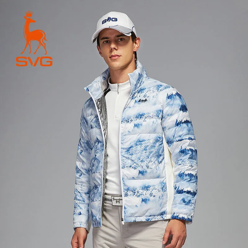 SVG Golf Men's Print Stand Collar White Duck Down Jacket