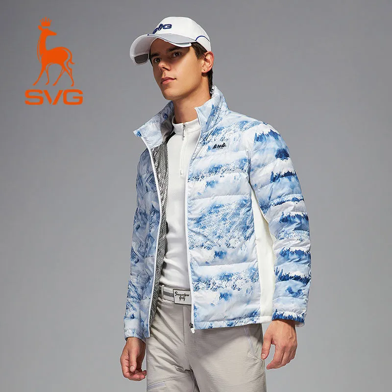 SVG Golf Men's Print Stand Collar White Duck Down Jacket