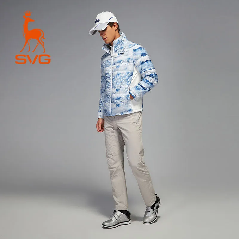 SVG Golf Men's Print Stand Collar White Duck Down Jacket