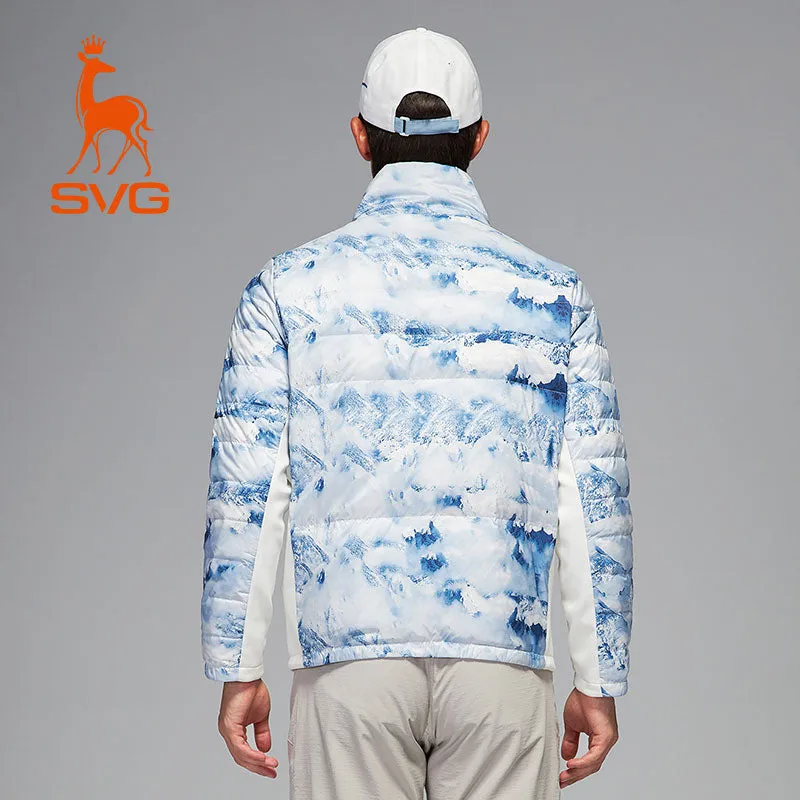 SVG Golf Men's Print Stand Collar White Duck Down Jacket