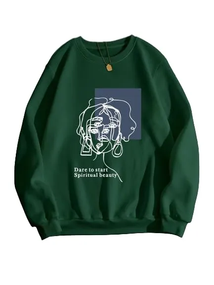 Tabadtod Trendy Printed Women's Sweatshirt Dark Green