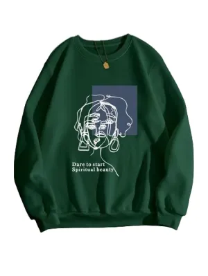 Tabadtod Trendy Printed Women's Sweatshirt Dark Green