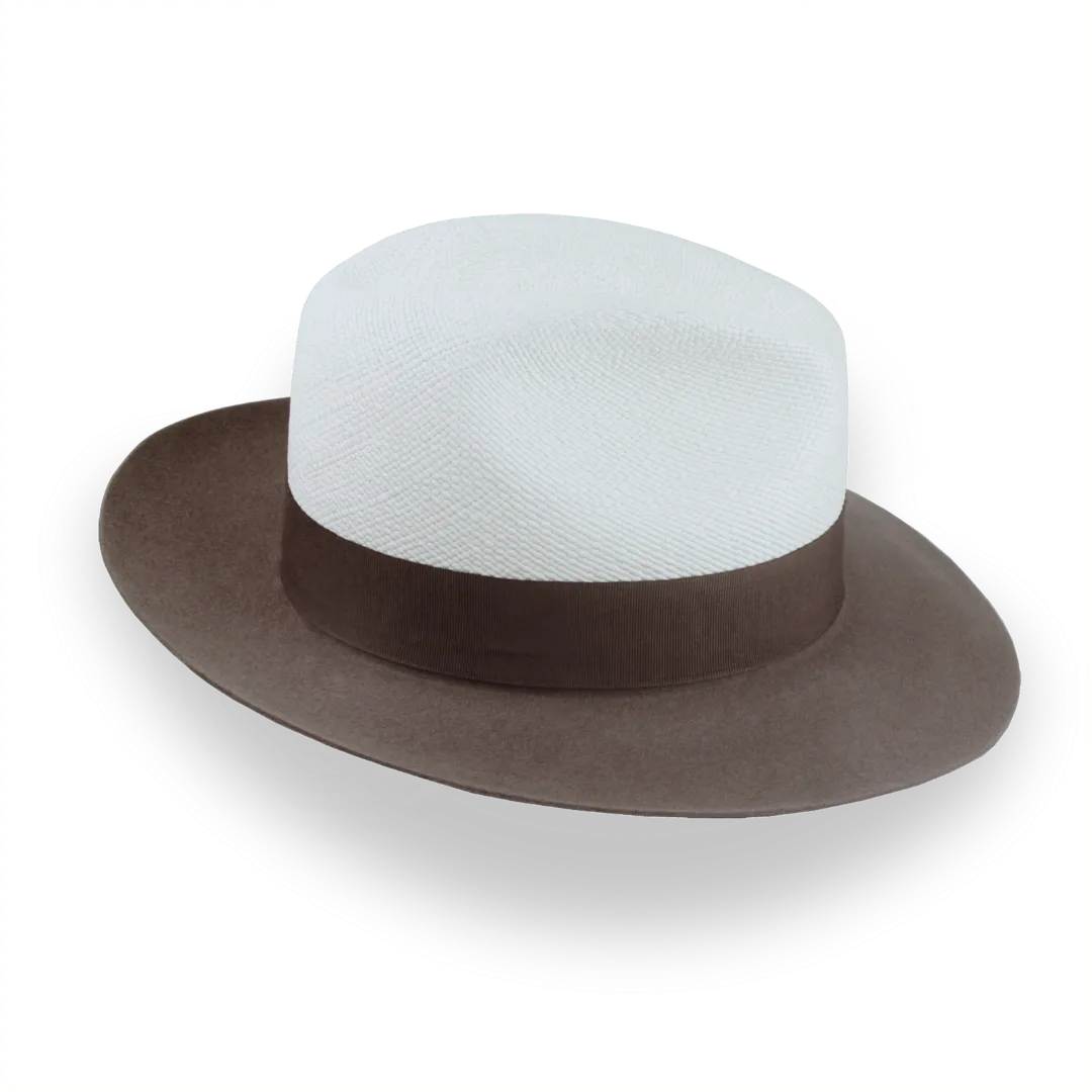 Taupe Brown and Off-White Two-Tone Panama Fedora Hat with Felt Brim | The Monarch