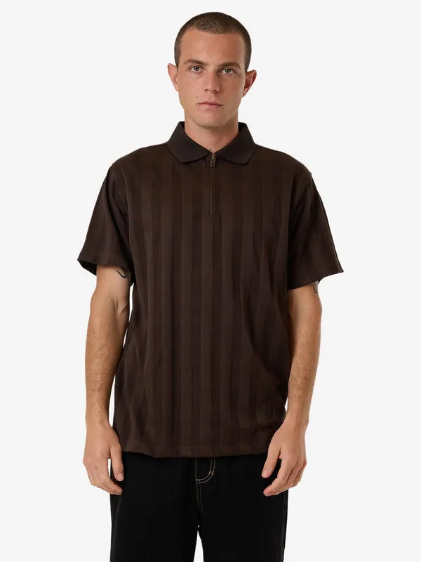 THRILLS Arts & Industrial Quarter Zip Polo - POSTAL BROWN