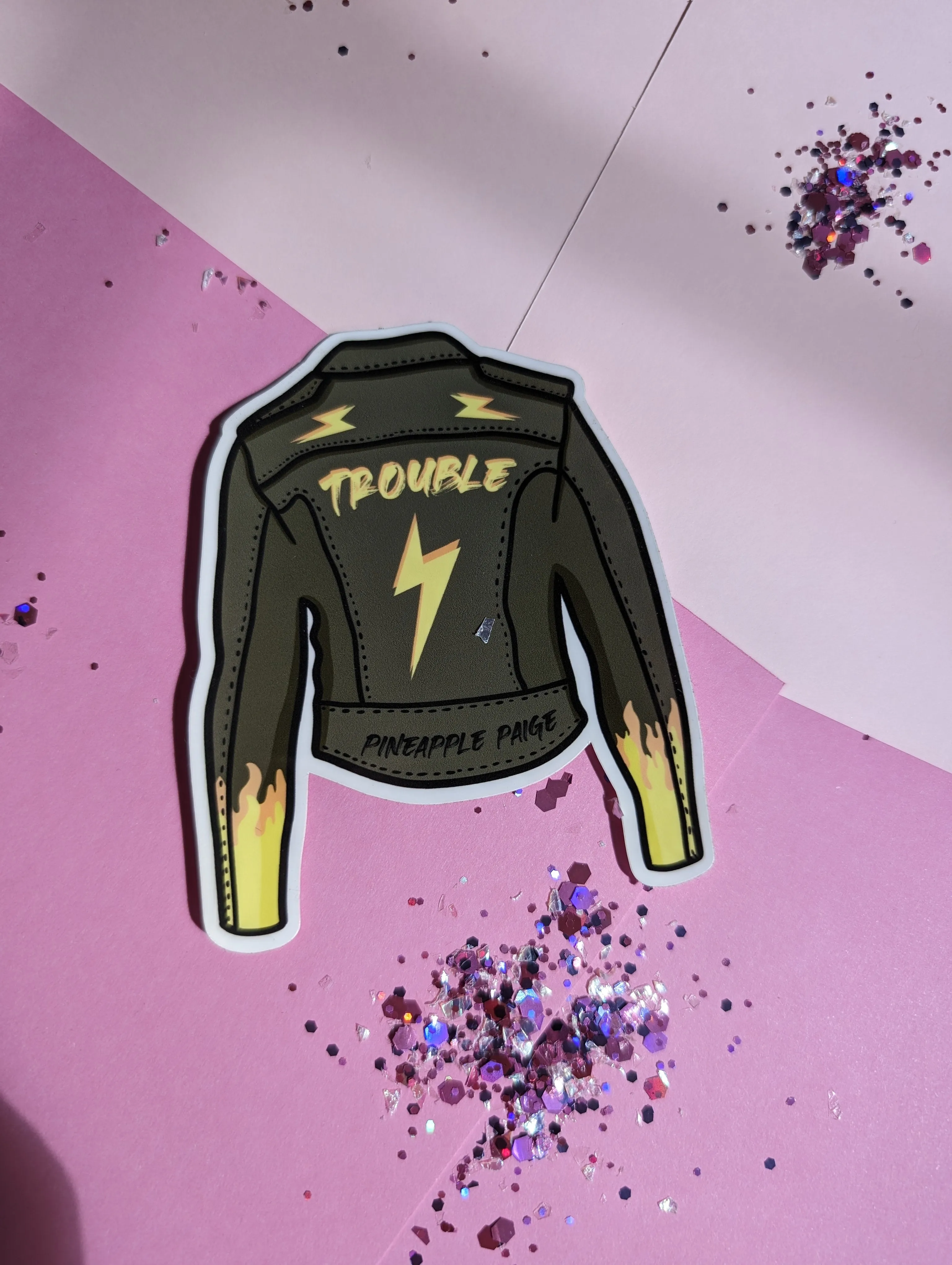 Trouble- Black Motorbike Jacket Sticker