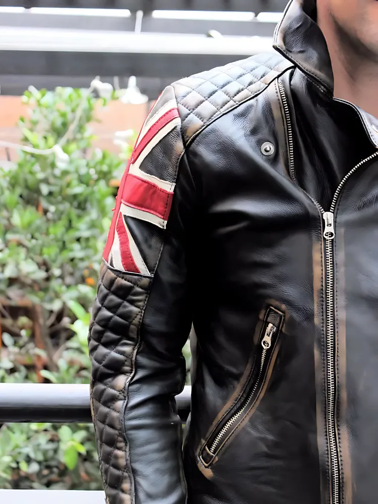 Vintage Flag Motorcycle Leather Jacket