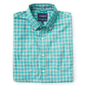 Washed Button Down Shirt - Royal Aqua Herringbone Brushed Gingham