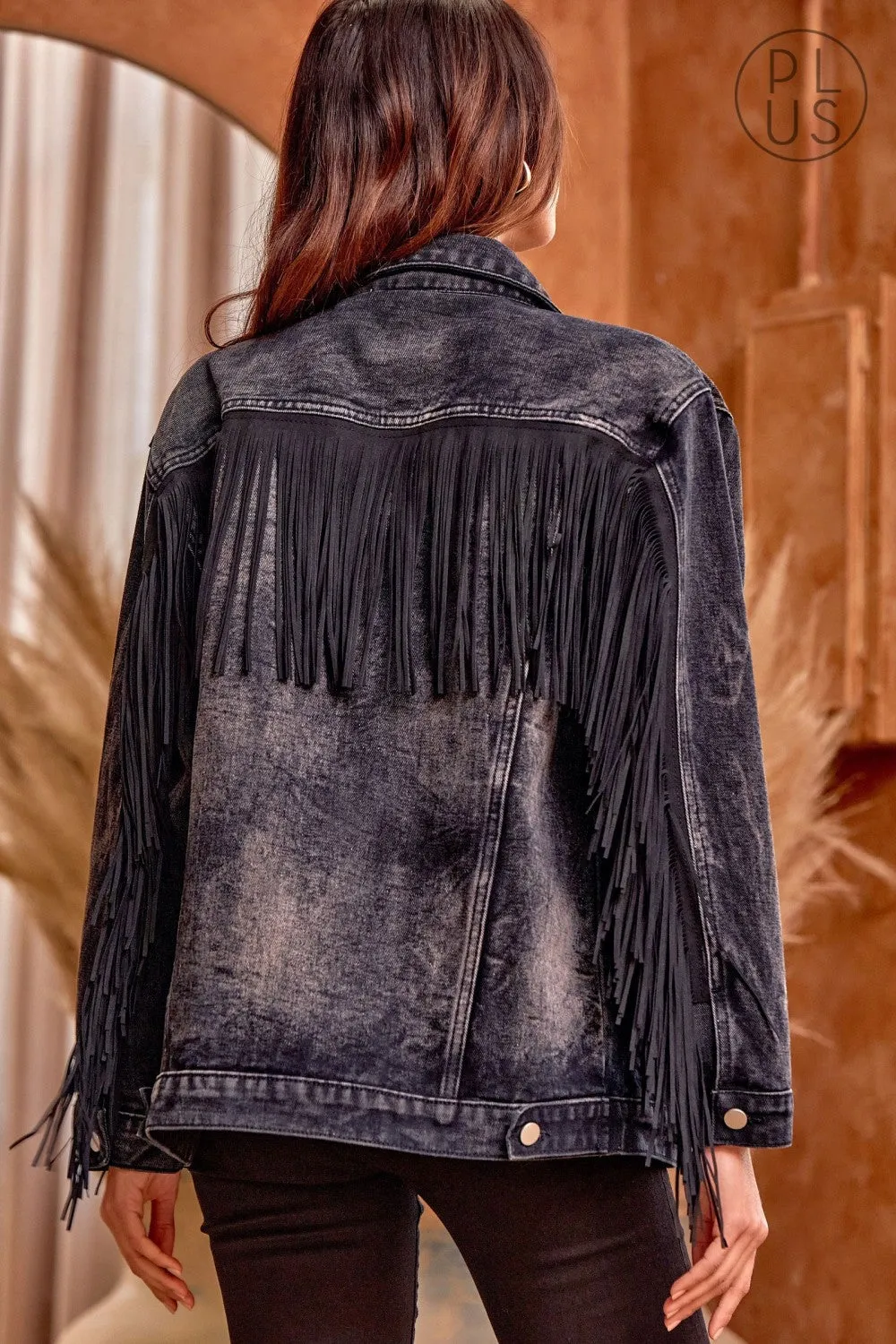 Washed Denim Fringed Jacket