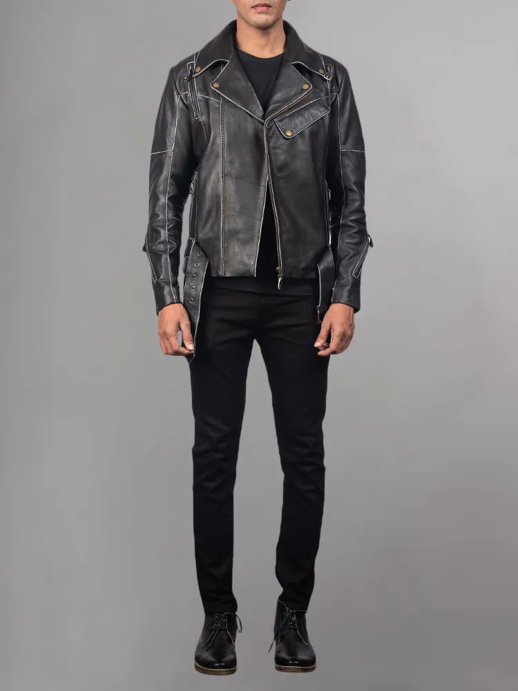 Waxed Natural Pebbled Cowhide Cafe Leather Jacket