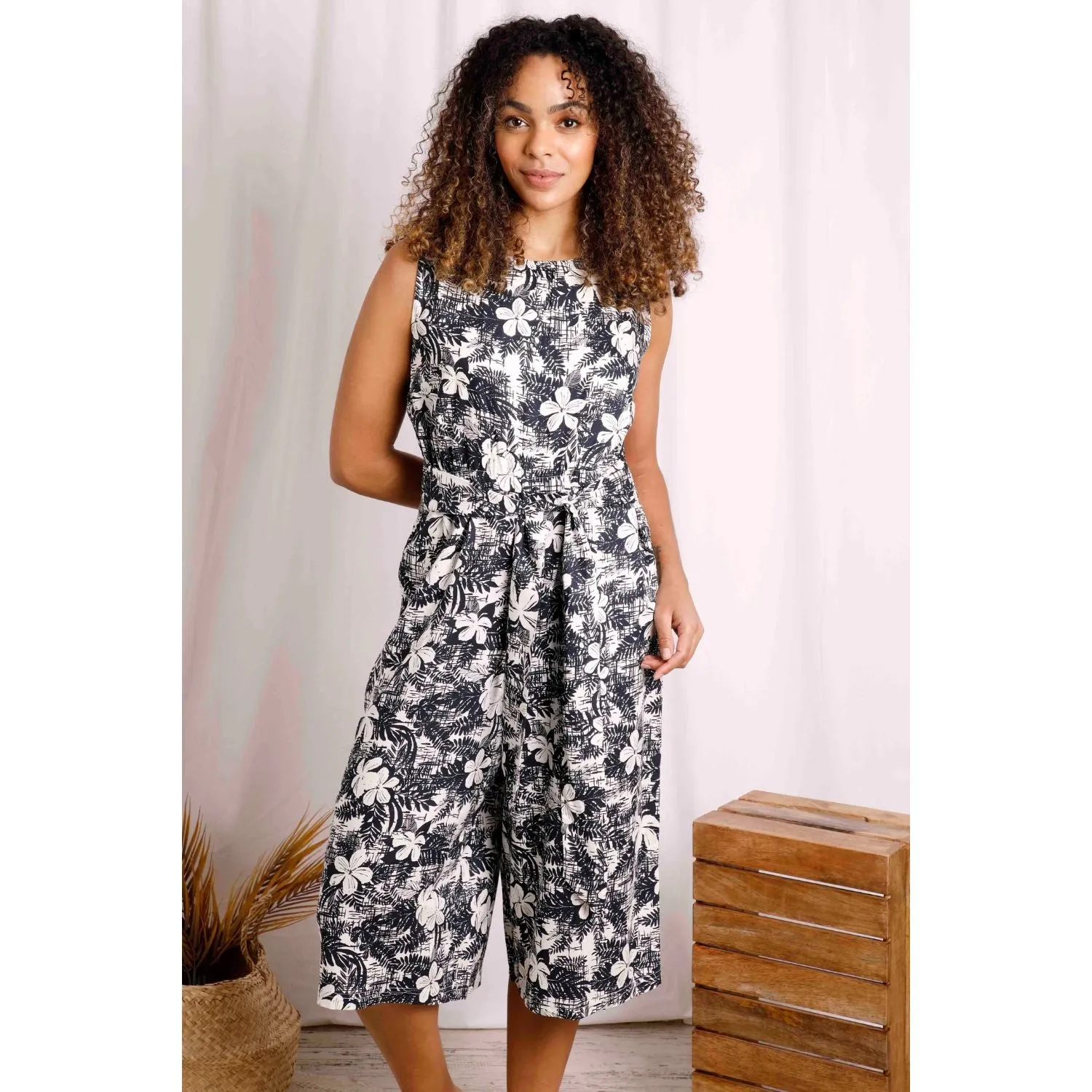 Weird Fish 18 Dark Denim Nalani Floral Print Jumpsuit