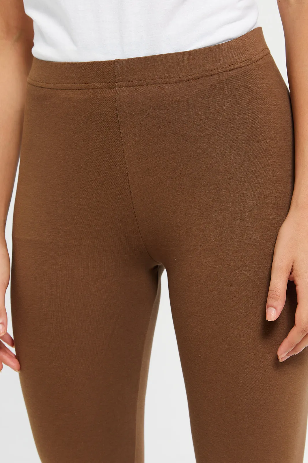 Women Brown Cropped Leggings