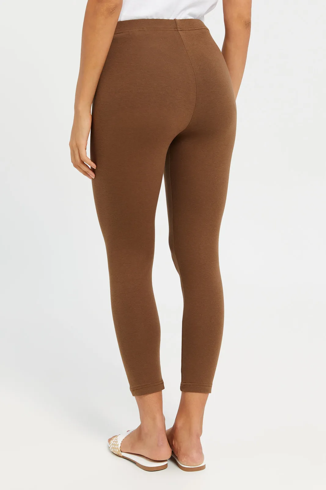 Women Brown Cropped Leggings