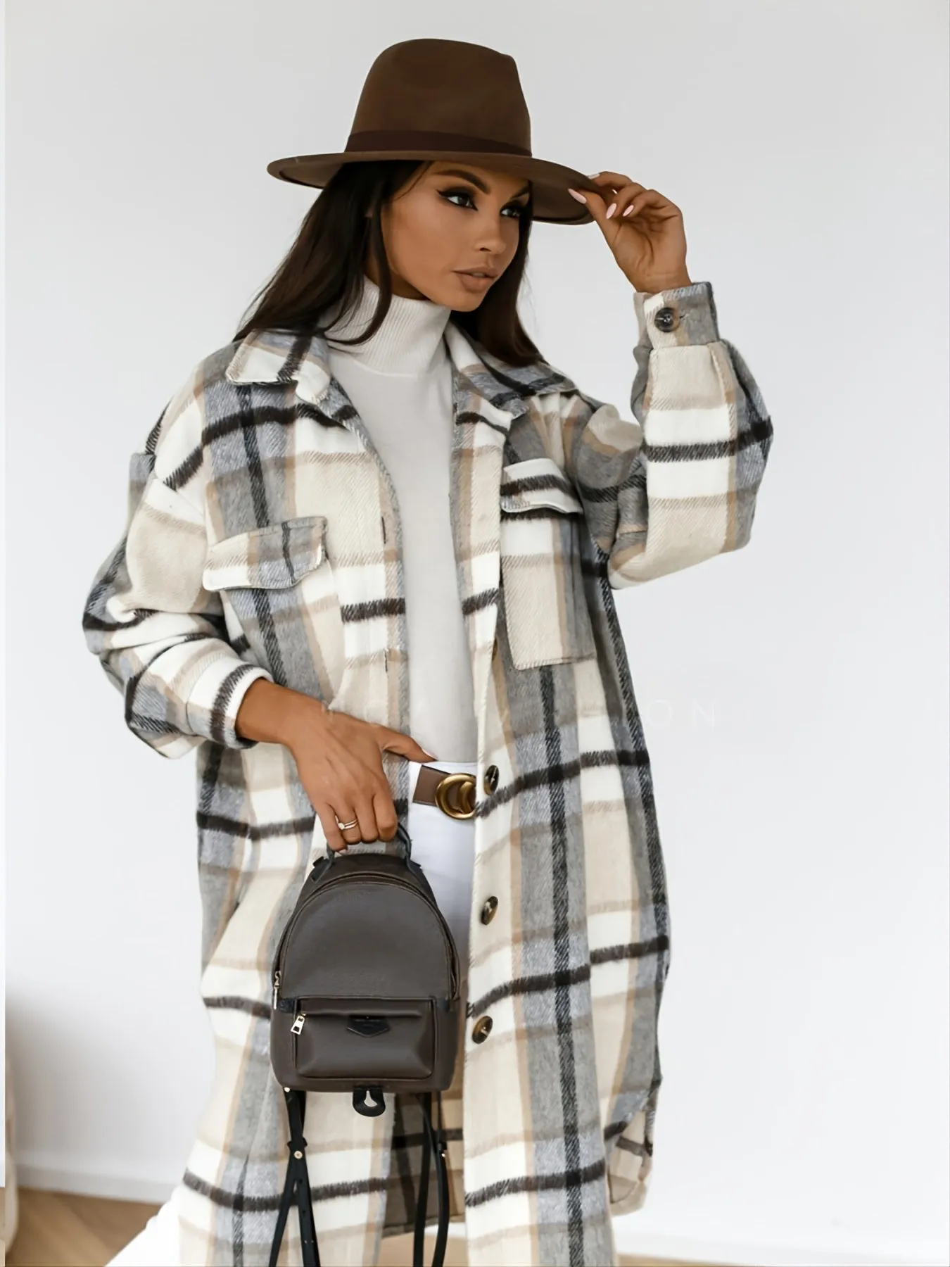 Women's Outerwear Casual Long Sleeve Plaid Brushed Mid-length Loose Jacket