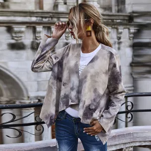 Women's Tie dye Suede Printed Long Sleeve Blazer