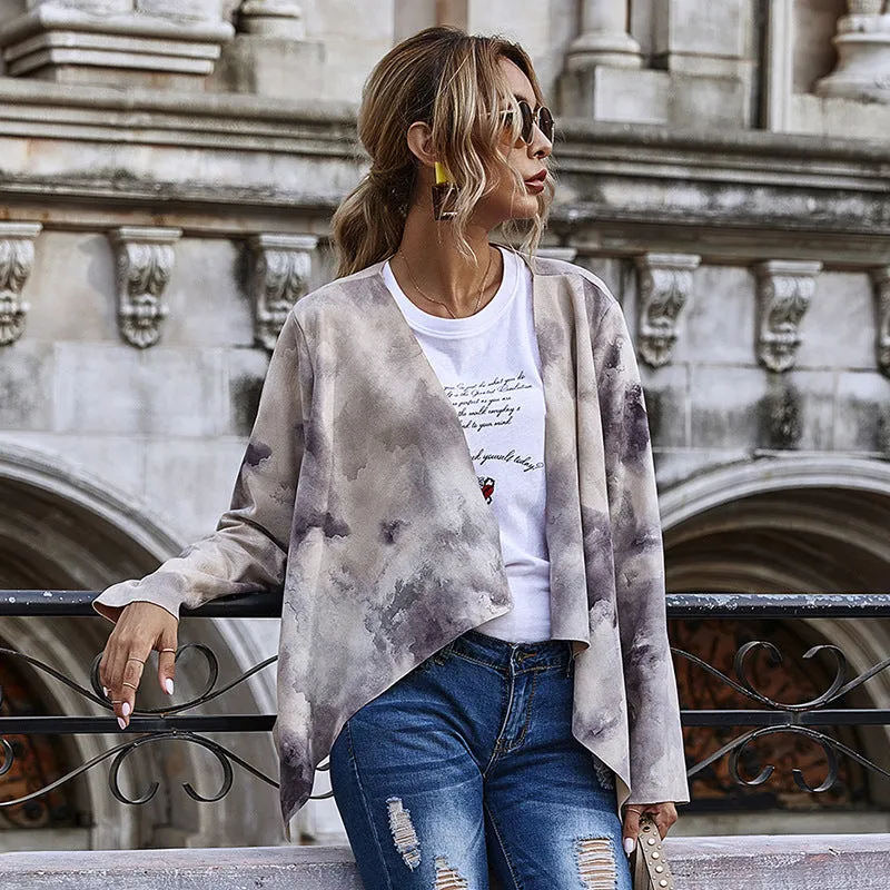 Women's Tie dye Suede Printed Long Sleeve Blazer